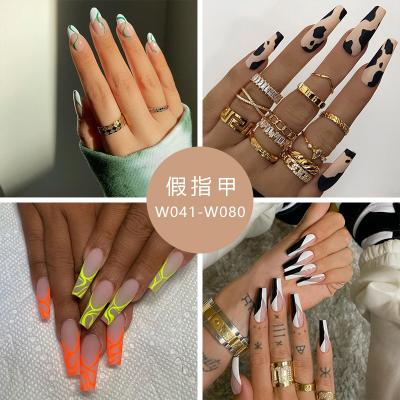 China Wholesale Design Private Label Full Cover Fake Tips Long Ballerina Coffin Shape Artificial Press On Nails Gel French Acrylic Set for sale