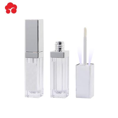 China Empty Cosmetics 5ML Silver Plastic Customize Square Lip Gloss Tube With Light And Mirror for sale