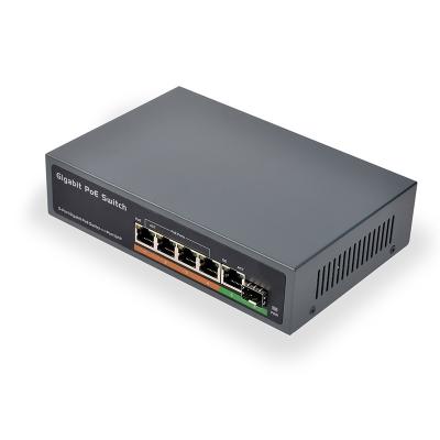 China 6 Port PoE Switch (5 POE Ports +1 Uplink), 802.3af/at PoE 1000Mbps, Built-in Power, Extend to 250Meter, Unmanaged for sale