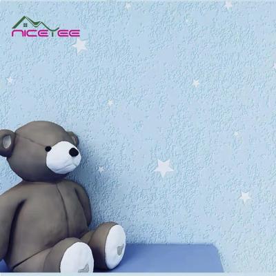 China Modern Simple Hot Products Top 20 Belleza 3d Wallpaper Fancy Item For Kids Room Light Blue Star 3d Wallpaper For Kids for sale