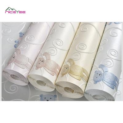 China Modern simple cute cartoon bear kids wallpaper for home 3d wallpaper girls bedroom wallpaper decor prices non-woven wallpaper roll for sale