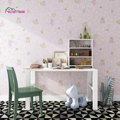 China Modern simple pink 3d cartoon bear kids room wallpaper suitable for kids decorations for kids murals Colorful wallpaper rolls room wallpaper for sale