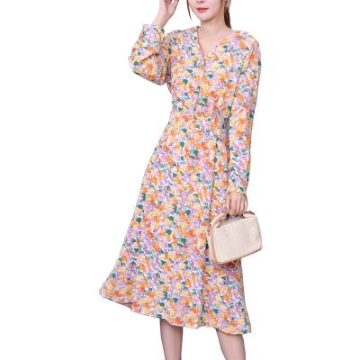 China YIRUO 9905 Running New-look Women Casual Elegant Floral Dress Spring And Autumn Dress Breathable Long Sleeves for sale