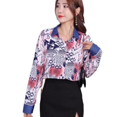 China YIRUO 6002-2 QUICK DRY TOPS 2021 Fashionable Button Down Blouse Women's Chic Printing Long Sleeve Tops for sale