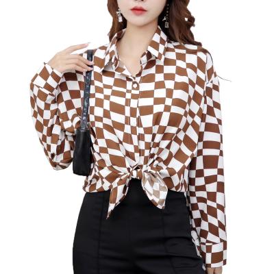 China YIRUO 6005-1 QUICK DRY One Size Chiffon Long Sleeve Office Popular Formal Loose Blouse For Women for sale