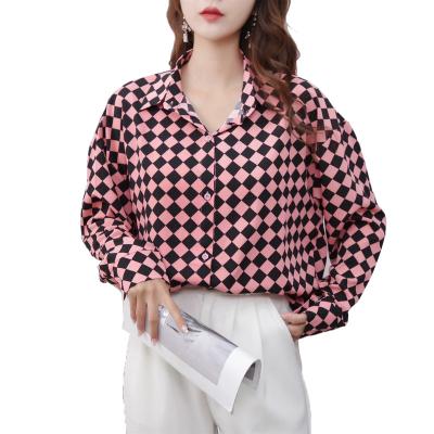 China YIRUO 6005-2 fashion style new design full sleeve lattice chiffon women shirt blouse QUICK DRY wholesale turn-down collar for sale