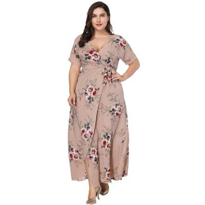 China Plus Size 2021 Summer European and American Women's Large Dress V-Neck Beach Print Bohemian Dress for sale