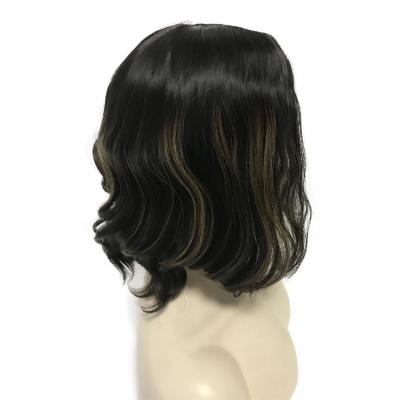 China Silky Straight Wave Silk Top With Ear To Ear Jewish Front Shine Short Brown Virgin Remy Human Hair Kosher Lace Wig With Highlight for sale