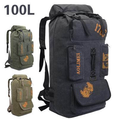 China Large Capacity Canvas Bag 100L Outdoor Camping Travel Backpack XBF875 for sale