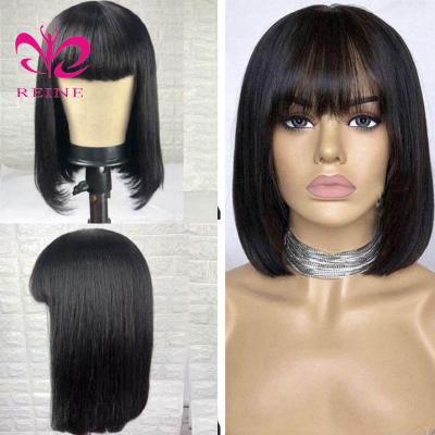 China Wholesale Hot Hair Beauty Bob Wig Virgin Hair Cuticle Aligned Indian Straight Hair Wigs Hair Suppliers Bob Fringe Wig With Bangs for sale