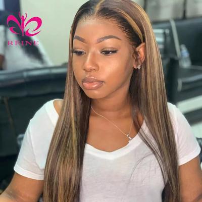 China QUEEN 4/27 Straight Highlight 1B/27 Wig 4*4 Lace Closure Hair Wig Pre Plucked Ombre Piano Color for sale