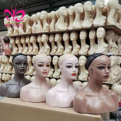 China Clothes Window Display QUEEN Realistic Mannequin Head With Shoulders PVC Mannequin Head With Shoulders For Female Wig Mannequin Head And Bust for sale