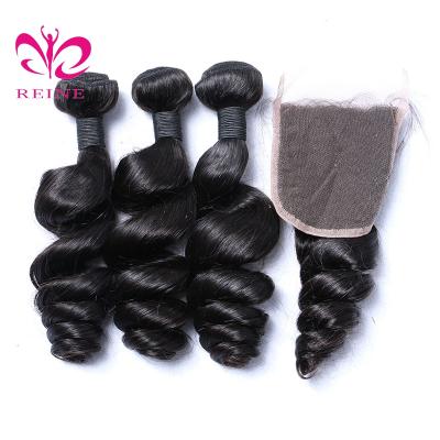 China Cuticle Aligned QUEEN Wholesale Free Sample Malaysian Remy Loose Wave Human Virgin Mink Hair Bundles With 4*4 Closure for sale