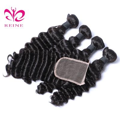 China Cuticle Aligned QUEEN Wholesale Human No Tangle No Tangle Malaysian Deep Wave Hair Shedding Bundles With Closure Remy Hair for sale