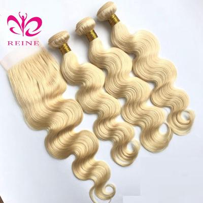 China Cuticle Aligned QUEEN 613 Blonde Hair Bundles With Lace Closure, Russian Virgin Blonde Hair Extension for sale