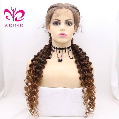 China Synthetic Braided Wig Synthetic Hair Wigs Lace Front Wig Heat Resistant Double Box Braid Wigs For Women Part Blonde Medium Black Brown Color Long for sale