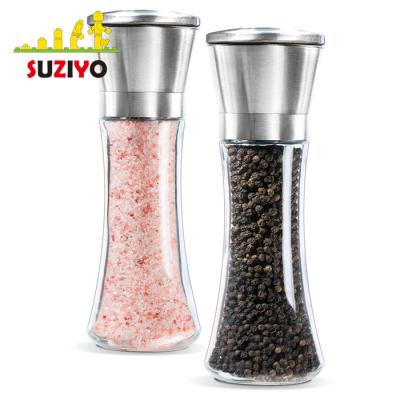 China Best Viable Selling Stainless Steel Spice Grinder Sets Manual Glass Pepper Mill Pepper Grinder/Salt and Pepper Mills for sale