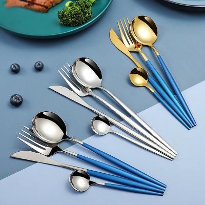 China Sustainable Matte Gold Stainless Steel Flatware Set with White/Black/Pink Customize Handle Wedding Silverware Kitchenware Cutlery Sets for sale