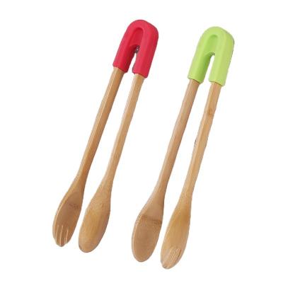 China New Sustainable Natural Removable Kitchen Bamboo Food Bread Tongs With Silicone Handle for sale