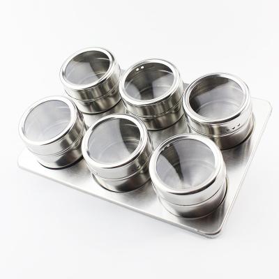 China Viable Wholesale Stainless Steel Magnetic Storage Canisters/Spice Holders,Set 3.4.6.9 .12/Spice Jar Glass With Spice Sticker for sale