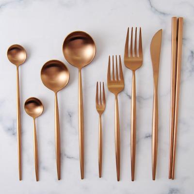 China Rose Gold Copper Flatware Cutlery Elegant Viable Places Teaspoons 18/8 Stainless Steel Fork Matte Wedding Table Silverware Knife for sale