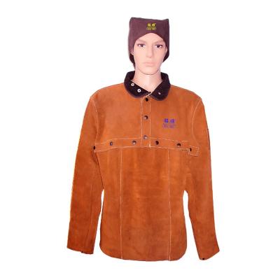 China Industry such as 2018 brown welding and construction welding range made in China flame retardant leather clothing cap and sleeves with bib for sale