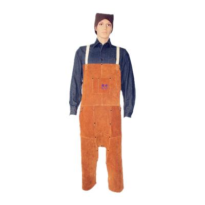 China Industry such as leather bib apron protective welding and construction durable leg split welding yellow coveralls for men for sale