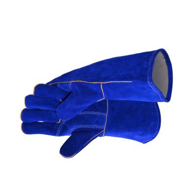 China Factory Professional Abrasion Resistant Welding Cow Split Leather Welding Gloves Blue for sale