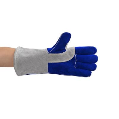 China Welding Welding Gloves Abrasion Resistant Leather Cuff Resistant Blue for sale