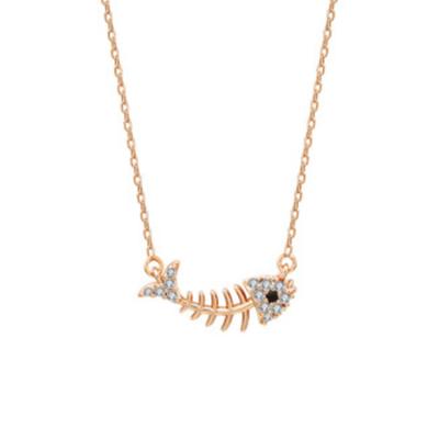 China New Cute Alluring Gift Girlfriend 18K Fish Bone Gold Plated Necklace for sale