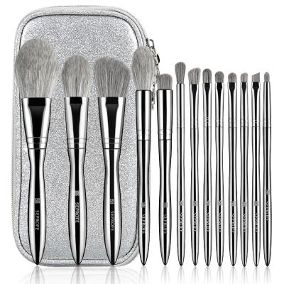 China Angular Blush 13 New Silver Makeup Set Brushes Loose Powder Brush Blush Eyeshadow Brush Beauty Tool Soft Hair for sale