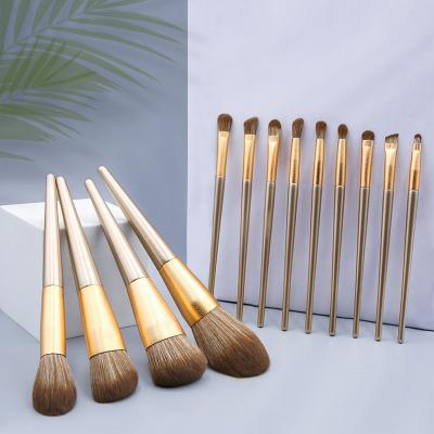 China Angular Blush Hot Sale 13 Gold Makeup Brush Set Beauty Tools Soft Stiffen Wooden Handle for sale