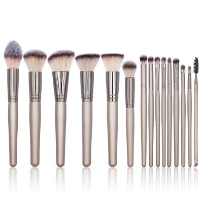 China Angular Blush 15 Champagne Beauty Brushes Complete Set Wooden Handle Soft Bristle Makeup Set Brushes Beauty Tools for sale