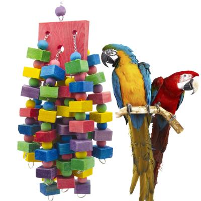 China Viable medium and colorful large parrot beads toys wooden blocks gnaw string colorful bird chewing toy for sale