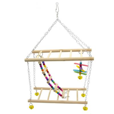 China Bird Cross Toys Parrot Toys Squirrel Hamster Swing Ladder Toy Double Platform Staircase Suspension Bridge Frame Play Viable Climb Ladder for sale