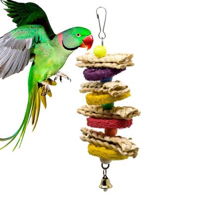 China Viable Hot Sale Parrot Supplies Bird Toys Wooden Loofah Corn Leaf Twist String Parrot Chew Toys For Parakeets Bird Cage for sale