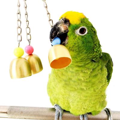 China Viable small and medium parrot chewing toy 3 bell string parrot cage toy holder bell pet toys and accessories for sale