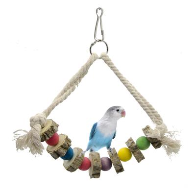 China Viable Parrot Toys Bird Toys For Cage Cotton Rope Leather Thorny Ash Wooden Colorful Beads Dangle Stand Bar Hardwood Super Bite Resistant for sale