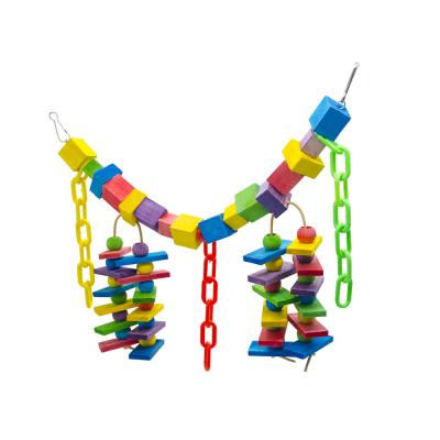 China Amazon HOT Viable Selling Medium And Large Parrot Toys Bird Chewing Wooden Block Toy Colored Plastic Chain Bridge Soft Pet Supplies for sale