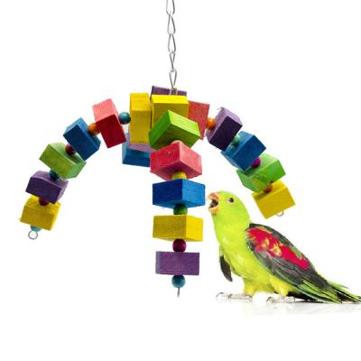 China Amazon Viable Hot Selling Color Safety Supplies Large And Medium Parrot Bird Toys Wooden Nibble Toy Holder Cage Accessories Swing for sale