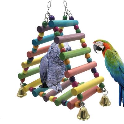 China Viable Colorful Parrot Ladder Swing Toys Bird Chew Toy Climbing Bead Triangle Swing for sale