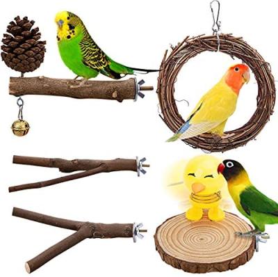 China Viable Parrot Perch Stand Set - 5 PCS Small Bird Parakeet Stand Platform Bird Perch with Pine Cone - Birdcage Accessories for Pet for sale