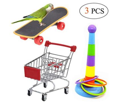 China Viable 4 Packs Sets Amazon Hot Sale Parrot Training Toys Bird Toys Skateboard Cart Ring Toy Bell Ball To Relieve Mood Puzzle for sale