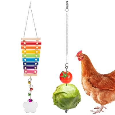 China 2 Pack Viable Chicken Toys For Poultry Run Rooster Parrot Kit Pet Chicken Kit With Mirror Tap Sound Toy + Stainless Steel Fork for sale