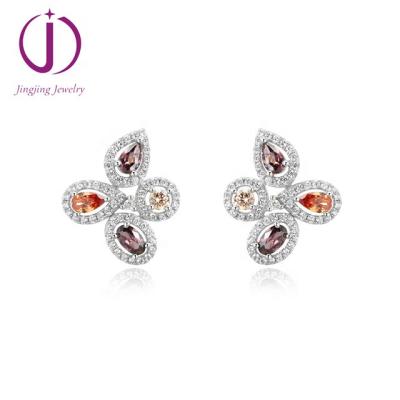 China Wholesale Jewelry Collection Zircon Silver Plated Silver Stud Earring Orange Teardrop Shaped Shiny Earring for sale