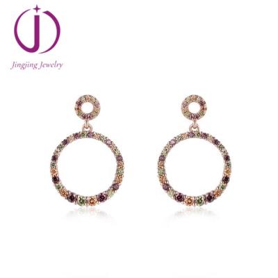 China 925 Colored CZ Stone Earring Silver Silver Diamond Circle Drop Earrings for sale