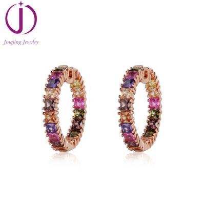 China Silver Ready To Ship Earring 925 Sterling Silver Hoop Earrings With Colorful Zirconia for sale