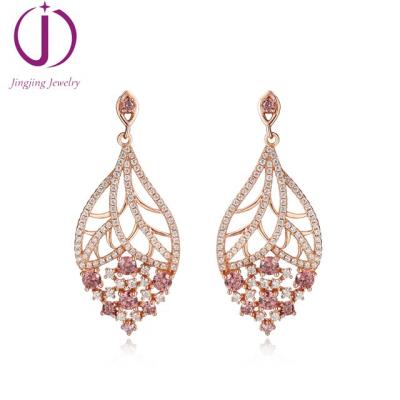 China Silver ready to ship leave shape crystal earring rose gold plated fashion micro pave set earrings for sale