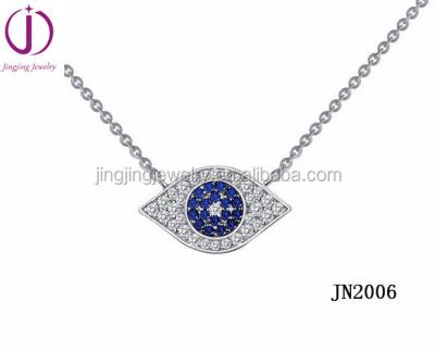 China Guangzhou Manufacturer of China 925 Sterling Silver White Blue Sapphire Good Luck Eye Women's Pendant Necklace for sale