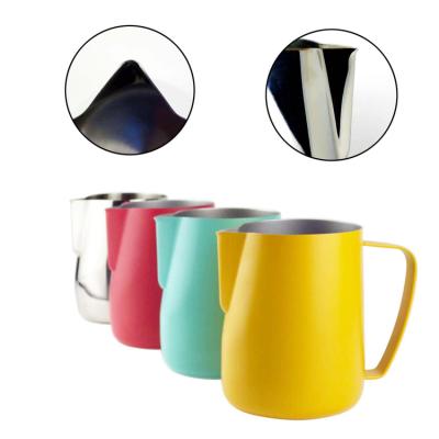 China Stainless Steel Milk Jug Coffee Latte Art Pitcher Different Colors Frothing Viable Jug for sale